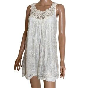 Pinky tunic top dress cream crochet neckline lace overlay Bride cotton blend SM